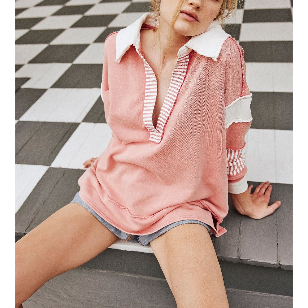 Free People Pink and White Sweatshirt